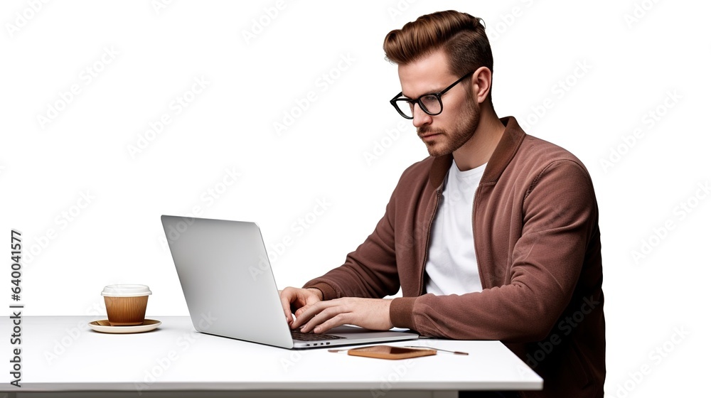 businessman working on laptop on white background. generative ai businessman working on laptop on white background. generative ai