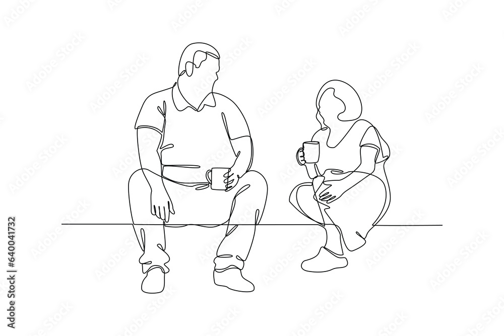 Continuous one line drawing Concept of Neighbors sharing things and helping each other. Doodle vector illustration. Continuous one line drawing Concept of Neighbors sharing things and helping each other. Doodle vector illustration.
