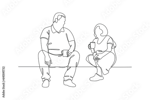 Continuous one line drawing Concept of Neighbors sharing things and helping each other. Doodle vector illustration.