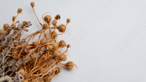 Принти на полотні Picture of herbal incense made with herbs such as lavender and sage on a white b