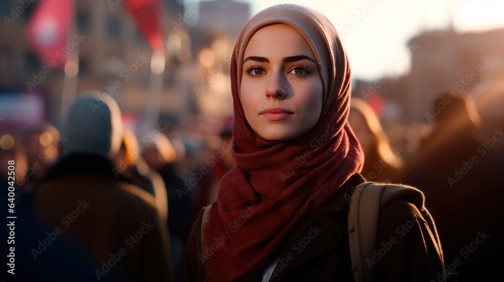 Young Activist, Perhaps in Hijab, Making Protest Signs, Full of Determination, Space for Copy. Young Activist, Perhaps in Hijab, Making Protest Signs, Full of Determination, Space for Copy.