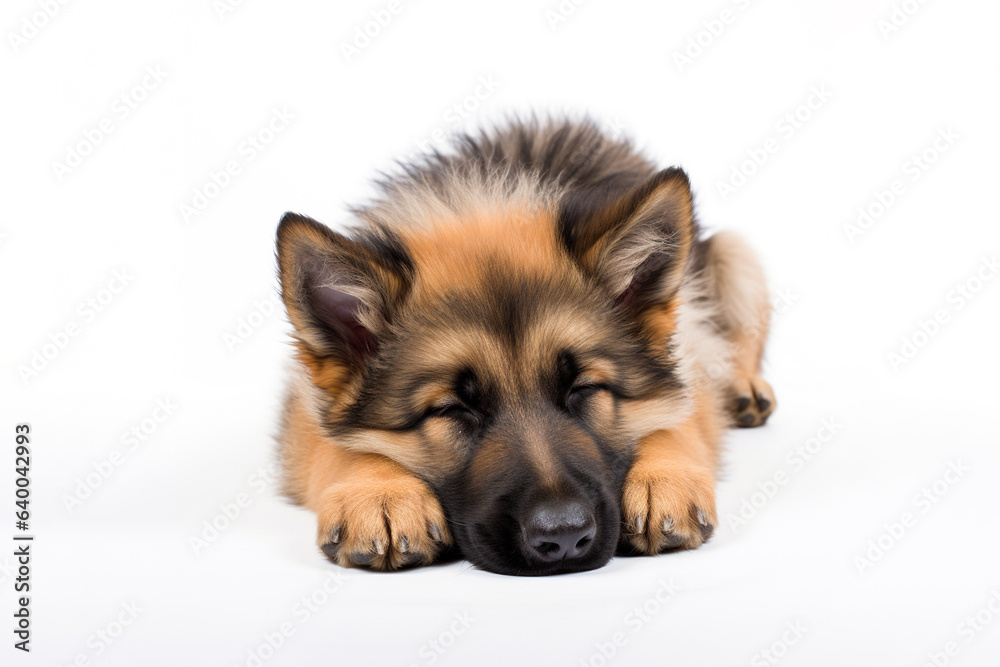 a puppy German Shepherd dog sleepy isolated on white background. a puppy German Shepherd dog sleepy isolated on white background.