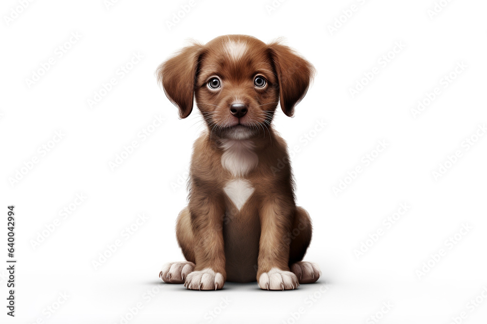 a Bordeaux puppy dog sitting in front of a white background. 3D render illustration. 
