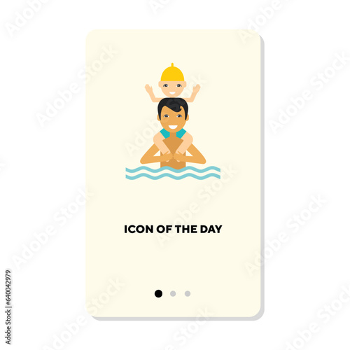 Water family fun flat vector icon. Together swimming isolated sign. Water sport and leisure activity concept. Vector illustration symbol elements for web design and apps