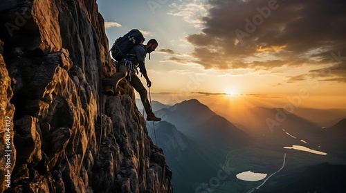 Rock climber conquering a challenging peak © Halim Karya Art