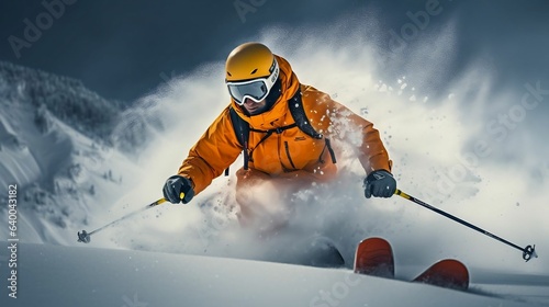 Skier navigating through a snowy slalom course photo