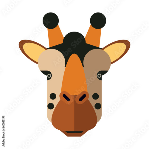 Head of African giraffe. Muzzle of wild animal cartoon illustration. Wildlife and zoo concept. Sketchy geometric character  mascot. Colored flat vector isolated