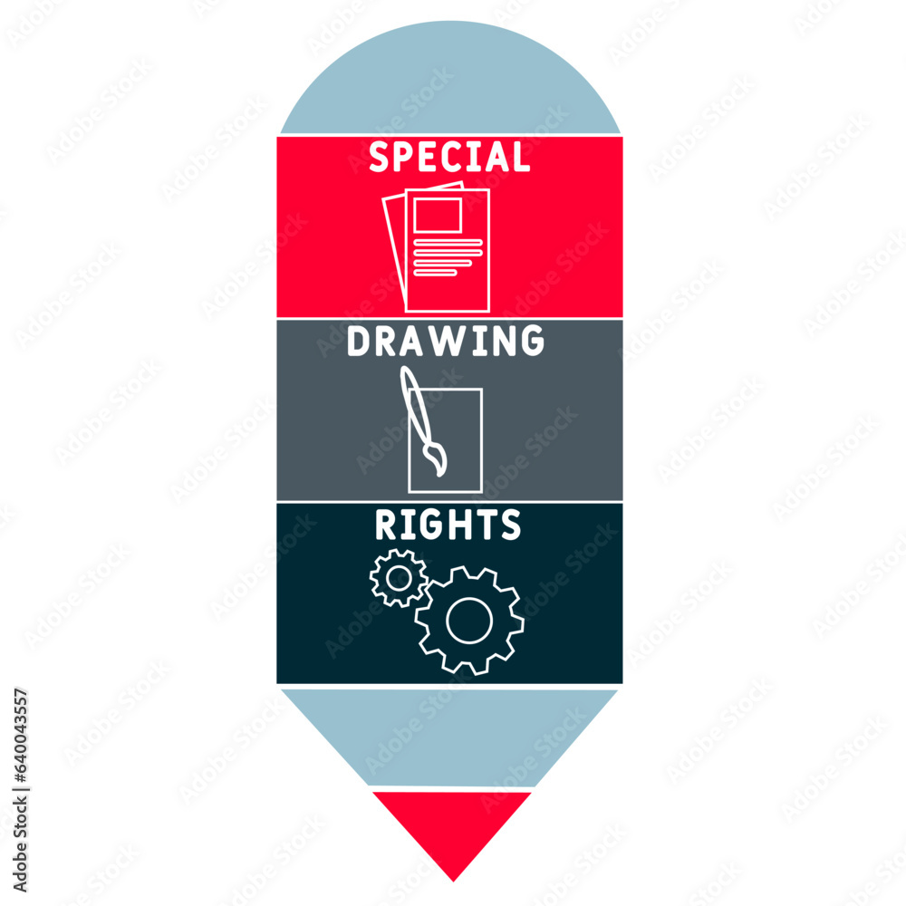 Obraz premium SDR - Special Drawing Rights acronym. business concept background. vector illustration concept with keywords and icons. lettering illustration with icons for web banner, flyer, landing