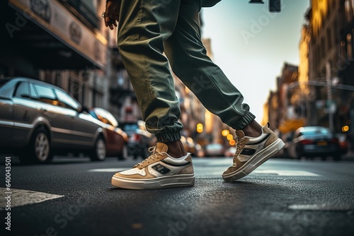 Dynamic shot of Men's legs in sneakers on a city street © Fotograf