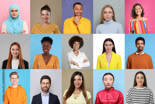 Collage with portraits of people on different color backgrounds