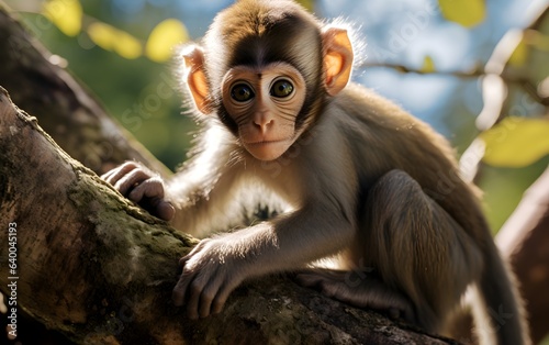 cute baby monkey keeps watching with eyes wide open, AI generated