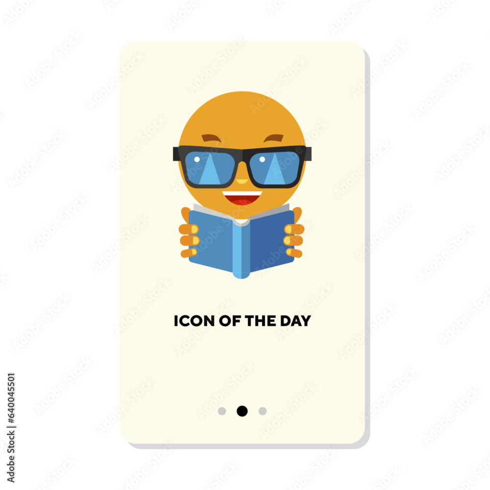 Sun character reading book in sunglasses flat icon. Vertical sign or vector illustration of climate or weather element. Summer, meteorology, seasons, education for web design and apps