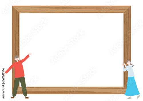 木製の額縁と人物のベクターイラスト