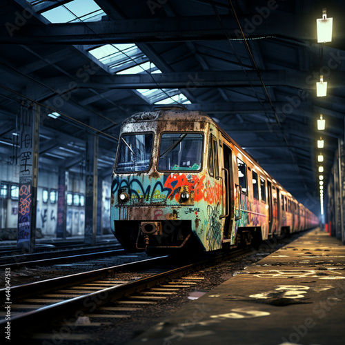 Forgotten train station, adorned in graffiti, echoes stories of a vibrant past amidst urban decay