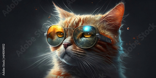 Long-haired cat wears glasses, image created with AI