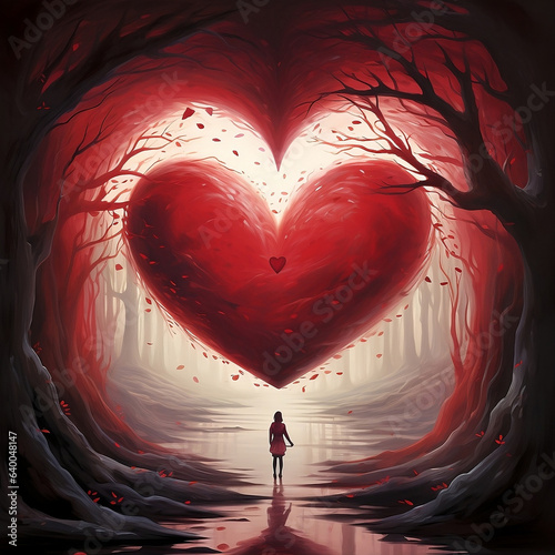 Concept that love can be a long and difficult road, but important to life, a life without love is sad. Image created with AI, Concept that love can also be toxic