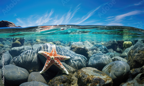 Starfish in a coral reef, rock pools © piknine