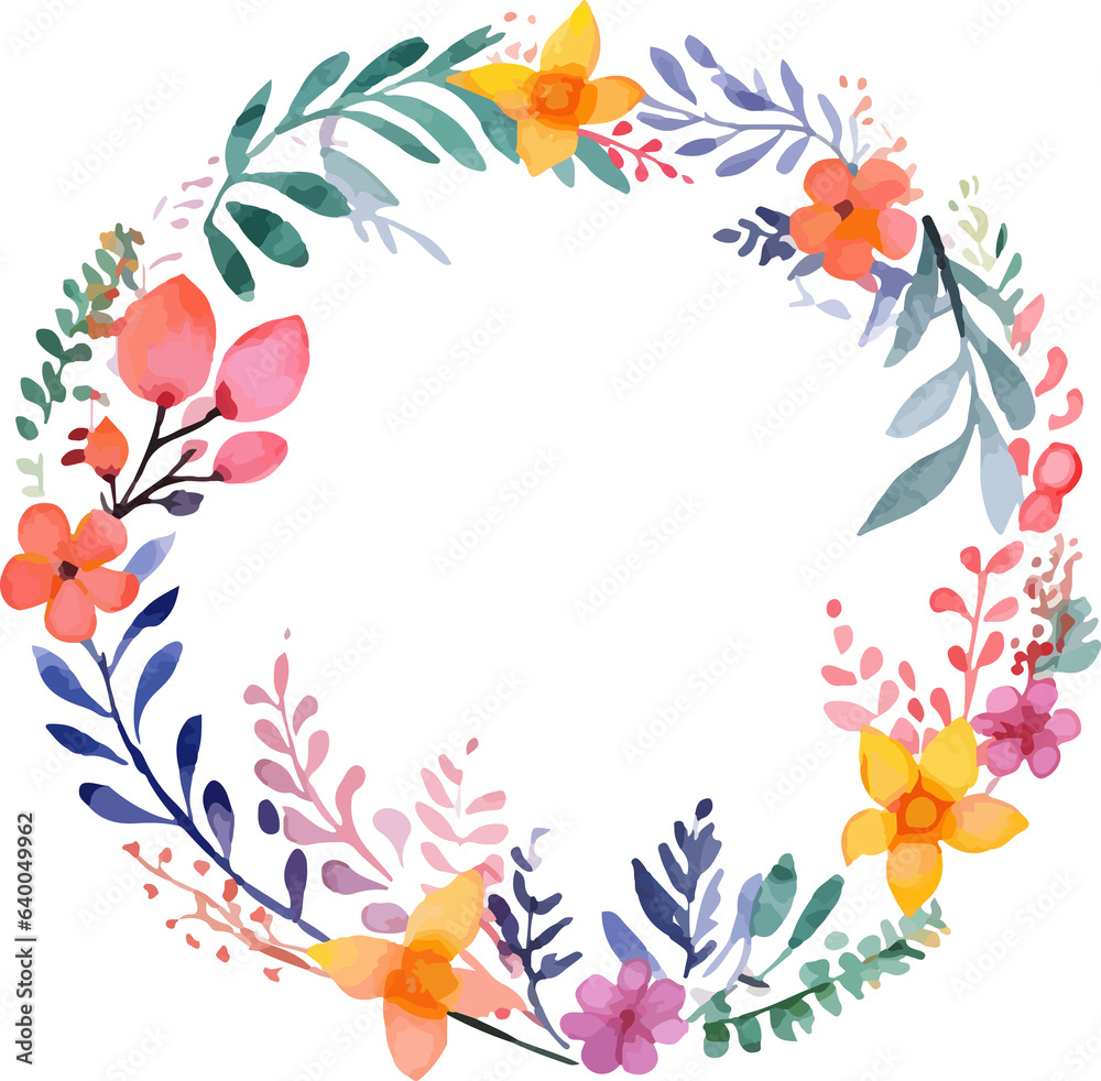 Circle floral in watercolor drawing style