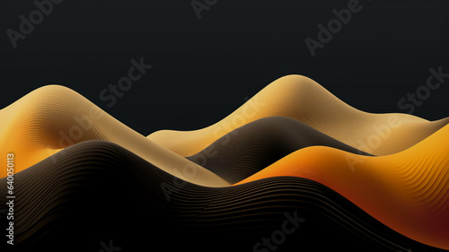 Black and orange abstract wave, Minimalistic luminous desert landscape, Dark gold topographical view | Generative AI
