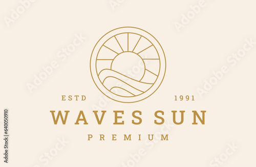 Waves sun logo vector icon illustration hipster vintage retro