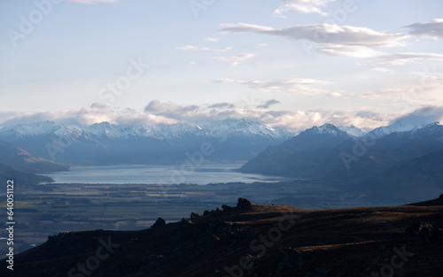 New Zealand mountain landscape overlooking Lake Hawea near W  naka