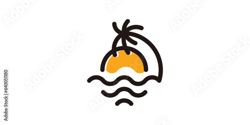 sunrise on the beach logo design element made in line style