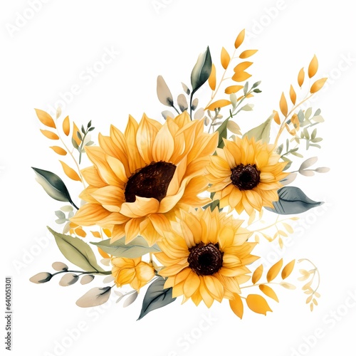 sunflower watercolor floral isolated clipart with white background