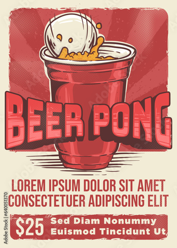 vintage style beer pong tournament poster template illustration
