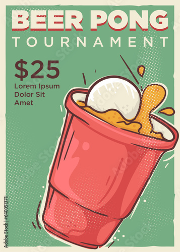 vintage style beer pong tournament poster template illustration
