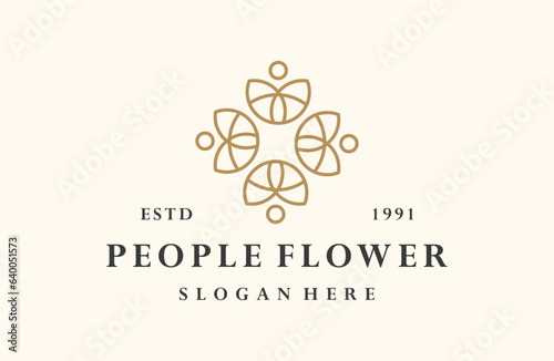 People flower logo vector icon illustration hipster vintage retro