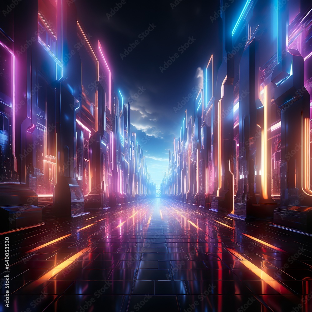 a futuristic city with neon lights