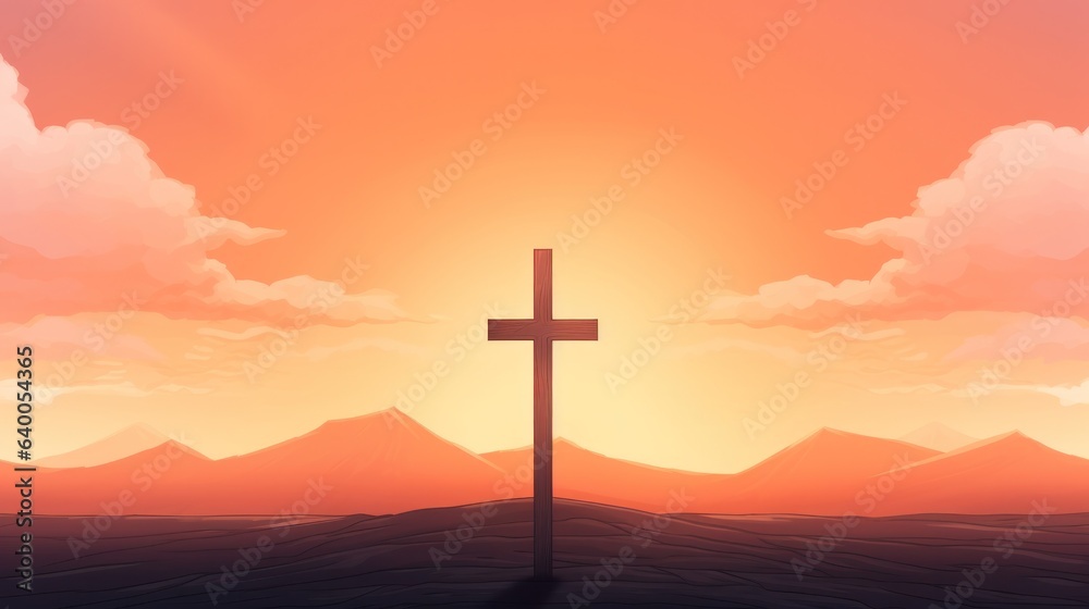 design template of cross with background of sunset
