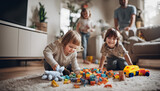 Happy young children playing at home. Australian family home. Ai Generated.