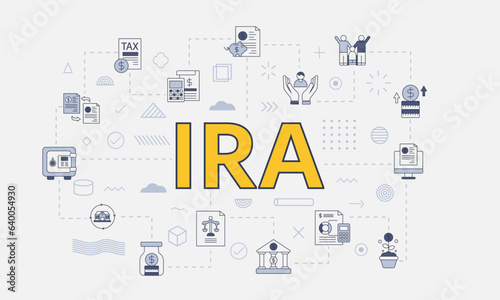 ira individual retirement account concept with icon set with big word or text on center