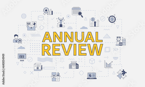 annual review concept with icon set with big word or text on center