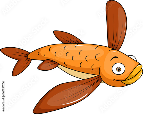 Cute flying fish cartoon on white background