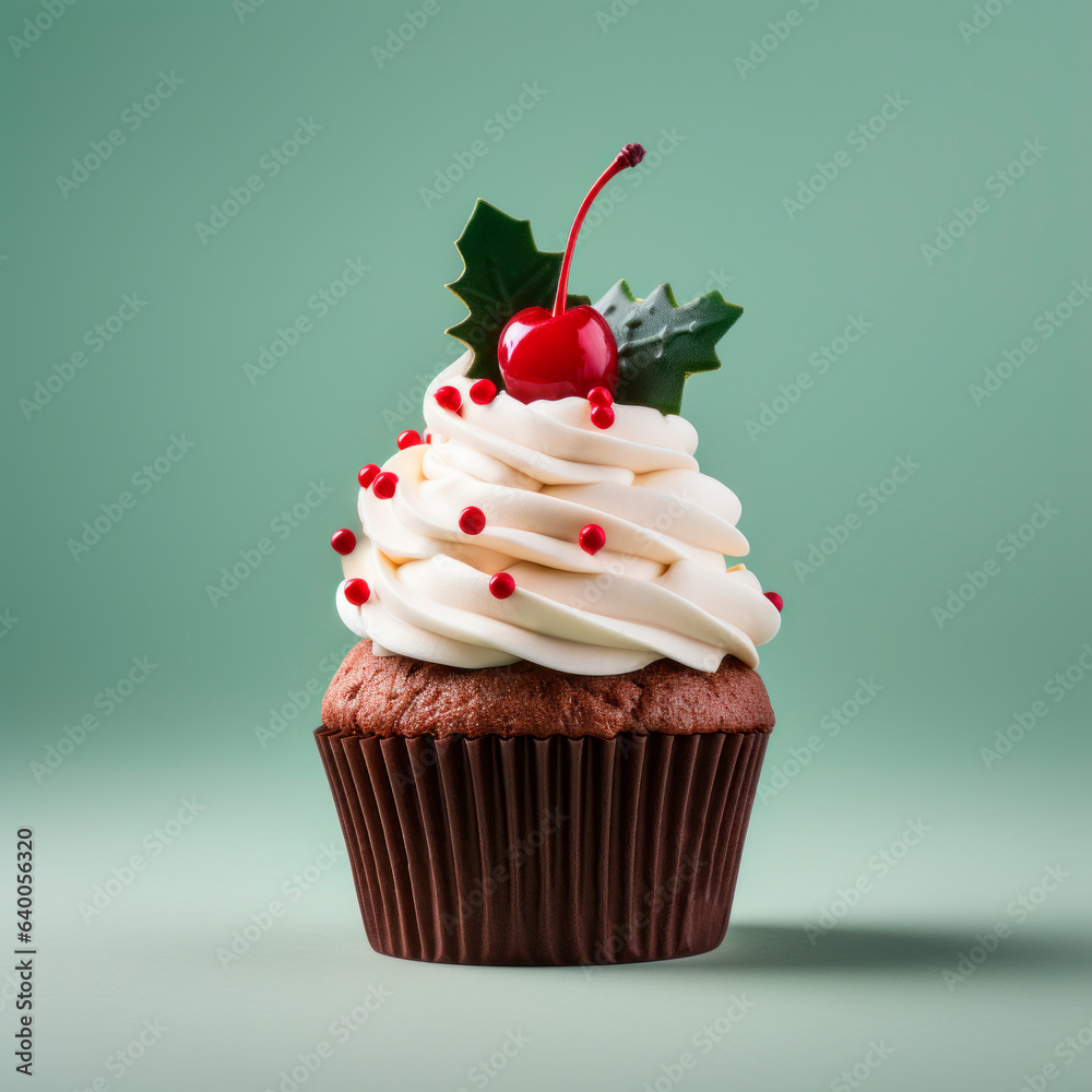 Christmas cupcake. Dessert for Christmas. New Year's dessert. Birthday cupcake. 