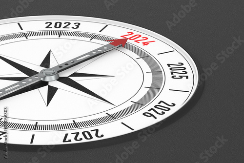 2024 new year. Compass on b...