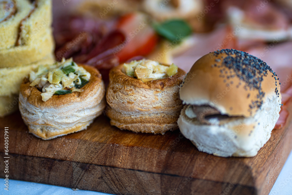 Close-up of a catering service at a reception. Close-up of a catering service at a reception.
