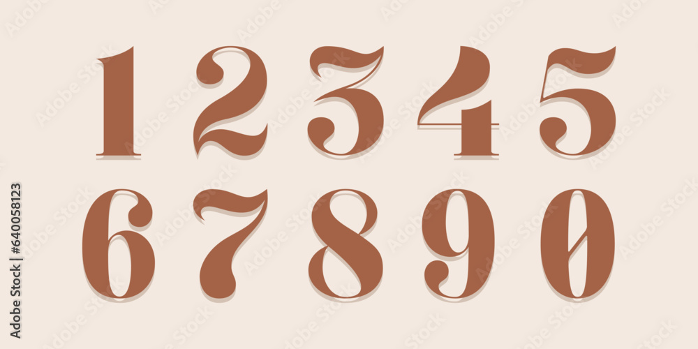 Number font. Font of numbers in classical style with contemporary geometric design. Beautiful elegant numerals. Vintage and old school retro typographic. Vector Illustration Number font. Font of numbers in classical style with contemporary geometric design. Beautiful elegant numerals. Vintage and old school retro typographic. Vector Illustration