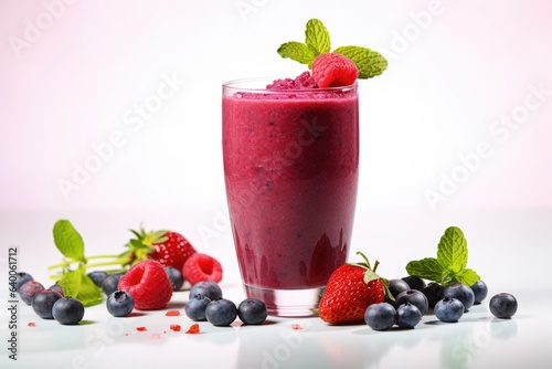 Healthy and organic smoothie shake made from a variety of berries with a white background