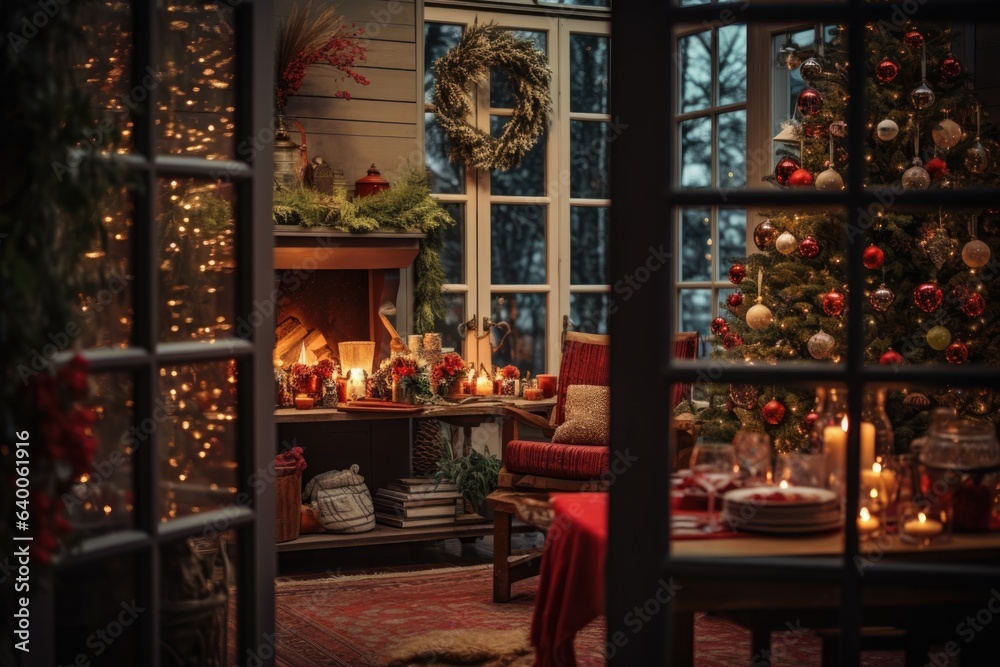 The interior of a cozy home is thoughtfully adorned in preparation for the Christmas and New Year Holidays celebrations, exuding warmth and festive charm.