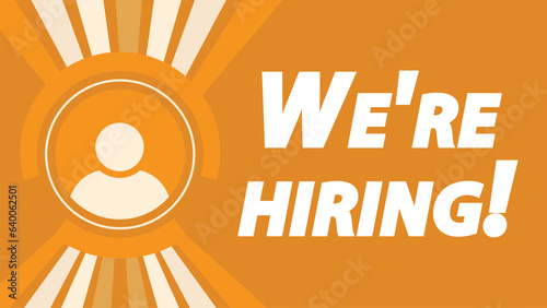 We're hiring vector banner design with human icon and typography. Modern minimal we are hiring advertising card design illustration.  job vacancy recruitment banner. Hiring recruitment poster.