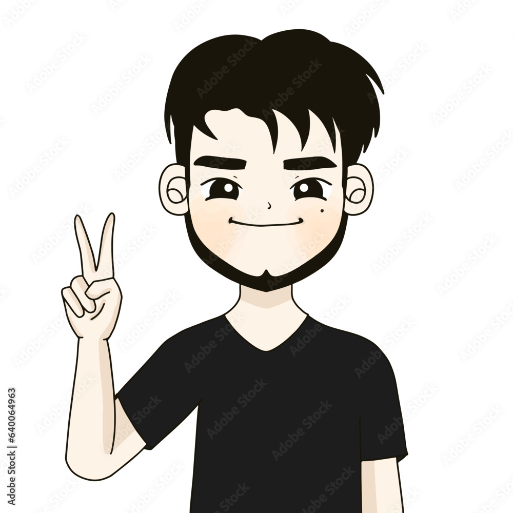 beard man is showing two fingers , black shirt man gives peace sign. beard man is showing two fingers , black shirt man gives peace sign.