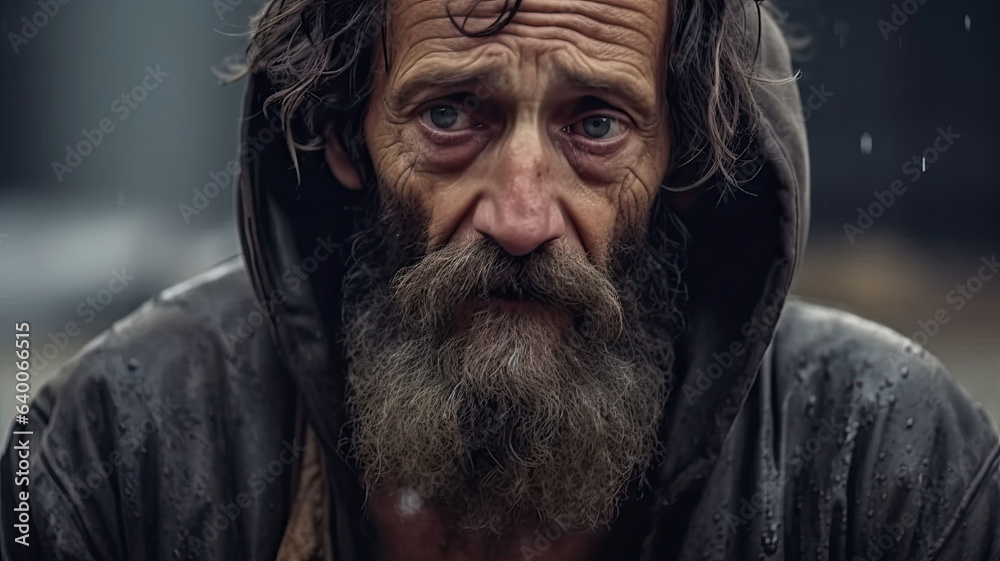 Homeless poor man crying portrait closeup. Economic recession. Homeless poor man crying portrait closeup. Economic recession.