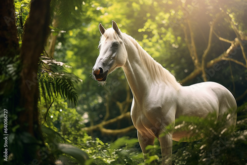 Cavalo branco na floresta tropical - Papel de parede