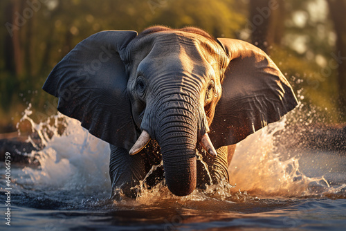 Elefante nadando no rio - Papel de parede
