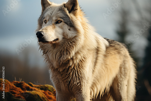 Lobo cinzento na floresta - Papel de parede photo