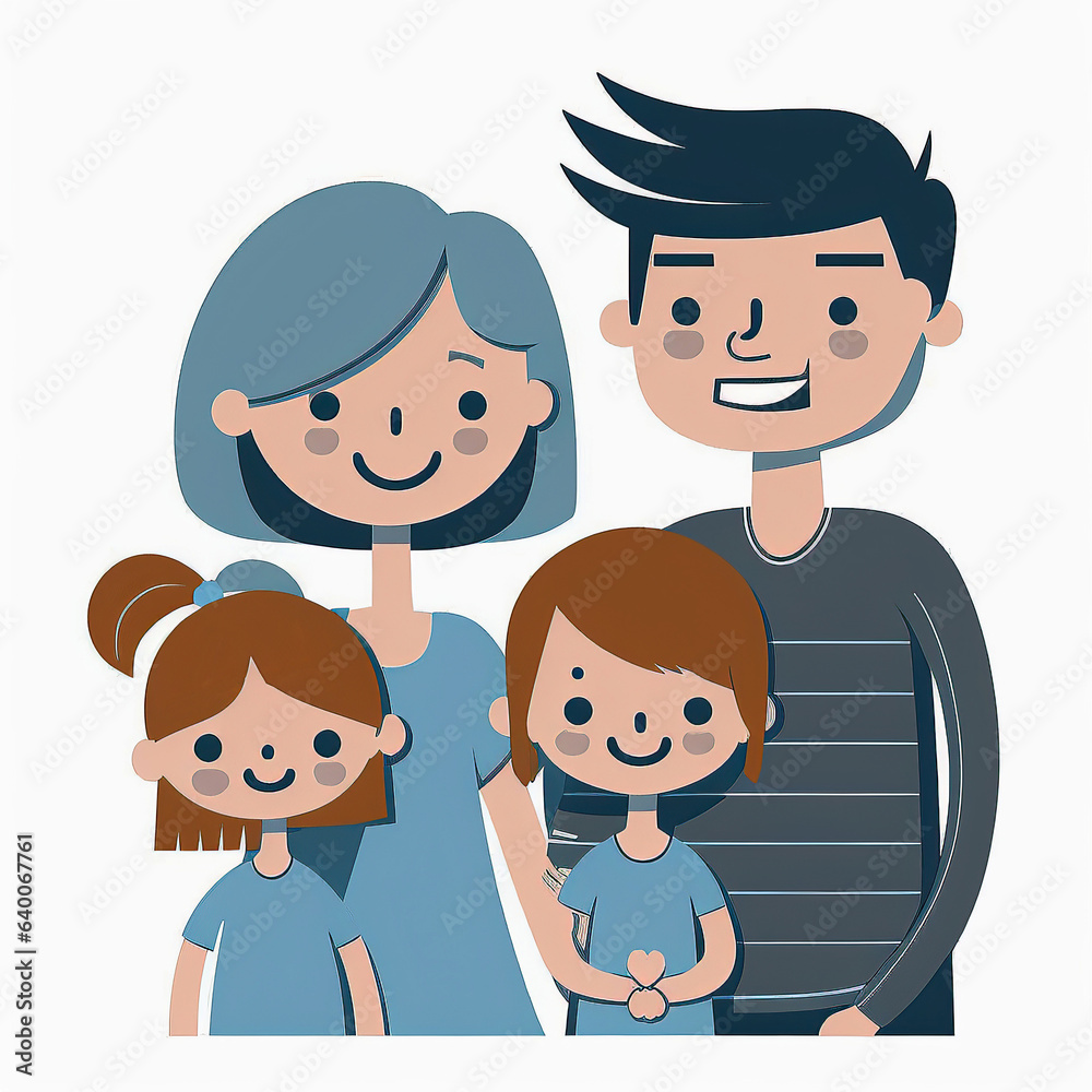 ai generated Illustration happy family of father mother and two daughter ai generated Illustration happy family of father mother and two daughter