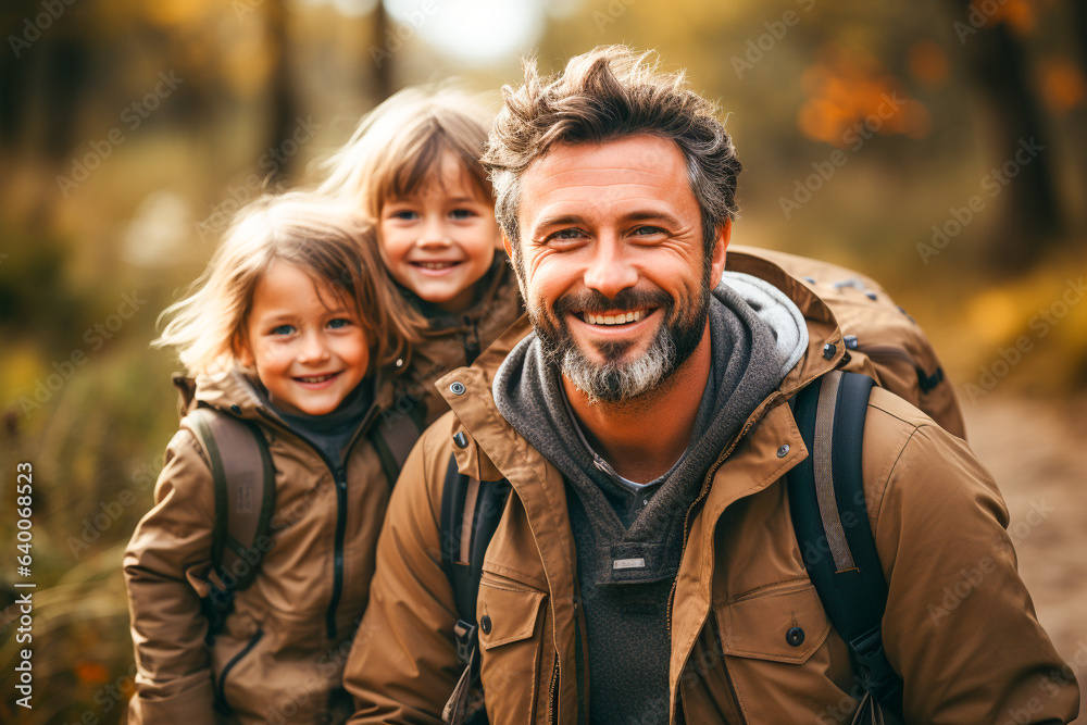 A dad and his two girls enjoying an outdoor activity